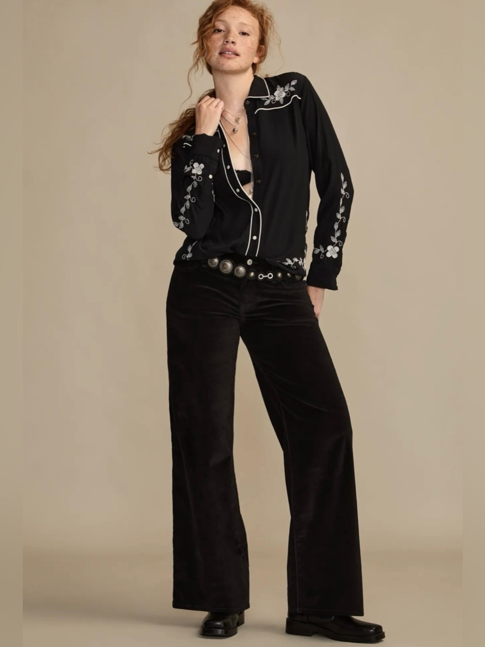 Lucky Brand Velvet Wide-Leg Mid Rise Pants - Black - Women’s 31x32 (size 12)